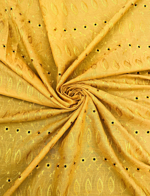 Mustard Medium Eyelet Polyester Cotton Fabric - Mustard, Small Eyelets, 41"-42" Width