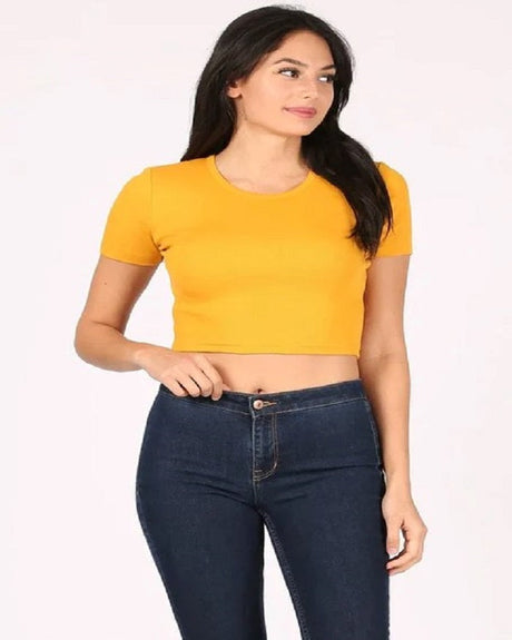 Lucky Fitted Crop Top Cotton Spandex Fabric - Mustard, Short Sleeve Stretch, Crop Top (1 Piece)