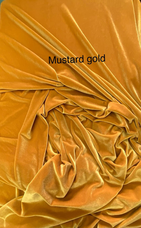 Mustard Gold Stretch Velvet Fabric - Mustard Gold, Solid, 58"-60" Width (1 Yard)