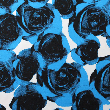 My Valentine Nylon Spandex Fabric - Blue/Black, Red/Black, Yellow/Black Roses Floral Print, 58/60" Width (1 Yard)