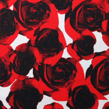 My Valentine Nylon Spandex Fabric - Blue/Black, Red/Black, Yellow/Black Roses Floral Print, 58/60" Width (1 Yard)