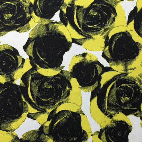 My Valentine Nylon Spandex Fabric - Blue/Black, Red/Black, Yellow/Black Roses Floral Print, 58/60" Width (1 Yard)