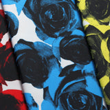 My Valentine Nylon Spandex Fabric - Blue/Black, Red/Black, Yellow/Black Roses Floral Print, 58/60" Width (1 Yard)