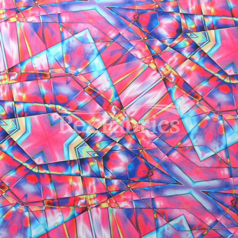 Mystic Geo Poly Spandex Fabric - Pink/Turquoise, Abstract Diamond Print, 58/60" Width, 4-Way Stretch (1 Yard)