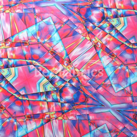Mystic Geo Poly Spandex Fabric - Pink/Turquoise, Abstract Diamond Print, 58/60" Width, 4-Way Stretch (1 Yard)