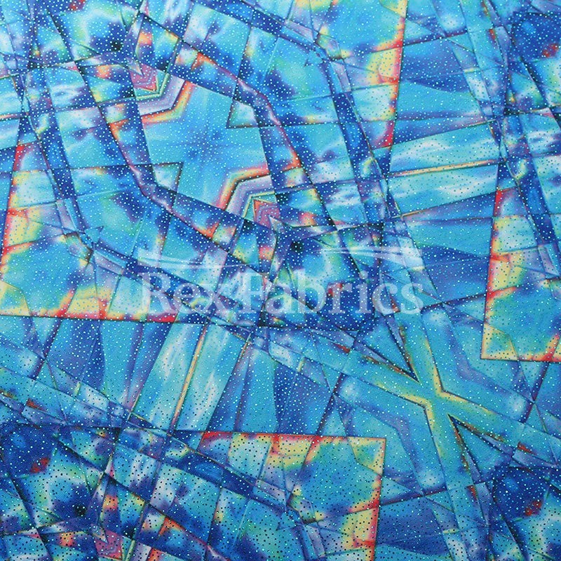 Mystic Geo Poly Spandex Fabric - Pink/Turquoise, Abstract Diamond Print, 58/60" Width, 4-Way Stretch (1 Yard)