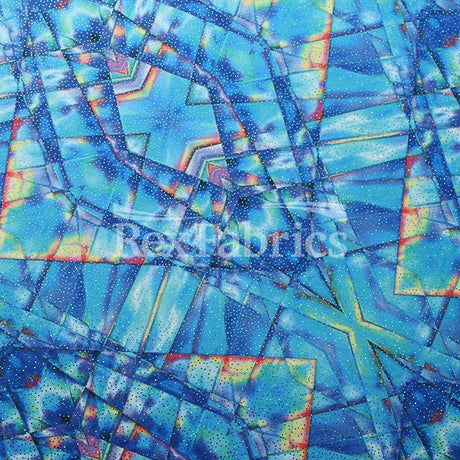 Mystic Geo Poly Spandex Fabric - Pink/Turquoise, Abstract Diamond Print, 58/60" Width, 4-Way Stretch (1 Yard)