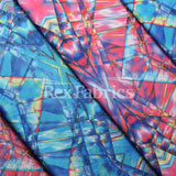 Mystic Geo Poly Spandex Fabric - Pink/Turquoise, Abstract Diamond Print, 58/60" Width, 4-Way Stretch (1 Yard)
