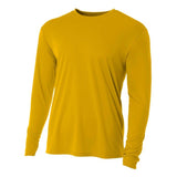 A4 N3165 Cooling Performance Long Sleeve Micro Poly Interlock Fabric - Gold, Moisture Wicking, UPF 44+, Long Sleeve (1 Piece)