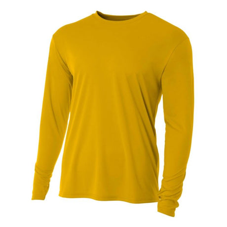 A4 N3165 Cooling Performance Long Sleeve Micro Poly Interlock Fabric - Gold, Moisture Wicking, UPF 44+, Long Sleeve (1 Piece)
