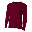 A4 N3165 Cooling Performance Long Sleeve Micro Poly Interlock Fabric - Maroon, Moisture Wicking, 44+ UPF (1 Shirt)