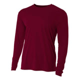 A4 N3165 Cooling Performance Long Sleeve Micro Poly Interlock Fabric - Maroon, Moisture Wicking, 44+ UPF (1 Shirt)