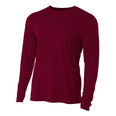 A4 N3165 Cooling Performance Long Sleeve Micro Poly Interlock Fabric - Maroon, Moisture Wicking, 44+ UPF (1 Shirt)