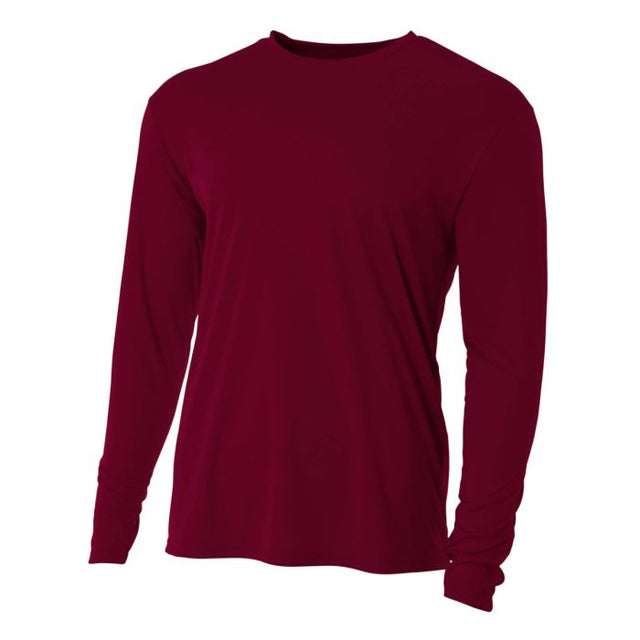 A4 N3165 Cooling Performance Long Sleeve Micro Poly Interlock Fabric - Maroon, Moisture Wicking, 44+ UPF (1 Shirt)