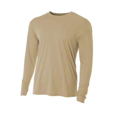 A4 N3165 Cooling Performance Long Sleeve Micro Poly Interlock Fabric - Sand, 44+ UPF, Moisture Wicking (1 Piece)