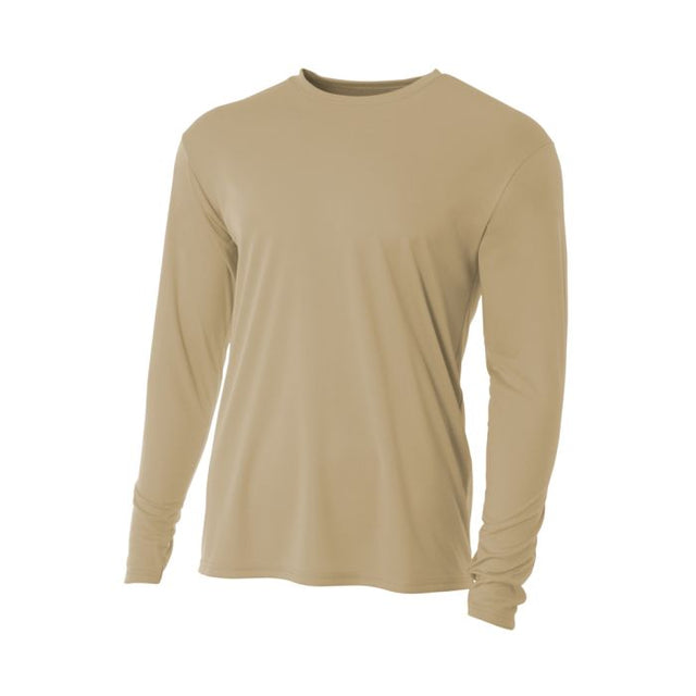 A4 N3165 Cooling Performance Long Sleeve Micro Poly Interlock Fabric - Sand, 44+ UPF, Moisture Wicking (1 Piece)