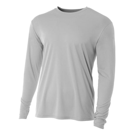 A4 N3165 Cooling Performance Long Sleeve Micro Poly Interlock Fabric - Silver, Long Sleeve, Moisture Wicking, UPF 44+ (1 Piece)
