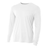 A4 N3165 Cooling Performance Long Sleeve Micro Poly Interlock Fabric - White, 44+ UPF, Moisture Wicking, Fade And Snag Resistant (1 Piece)