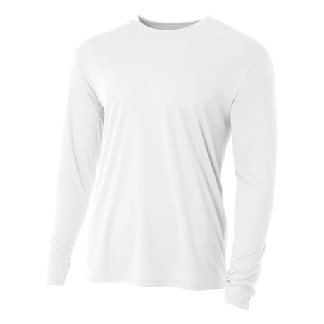 A4 N3165 Cooling Performance Long Sleeve Micro Poly Interlock Fabric - White, 44+ UPF, Moisture Wicking, Fade And Snag Resistant (1 Piece)