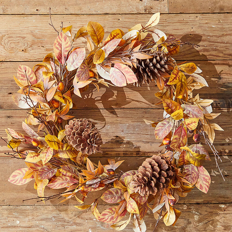 24" Natural Leaf Berry Cone Wreath