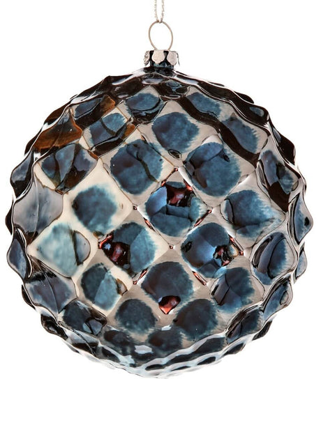 Blue Chrome Honeycomb Ball Ornament 10cm Vintage Christmas Decor