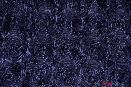 Rosette Satin Polyester Fabric - 3D Satin Floral Embroidery, 52/54" Width (Yards, Bolts, Sample Swatch)
