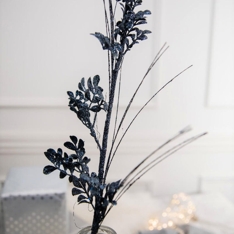 27” Glitter/Sequin Boxwood Grass Christmas Sprays - Midnight Blue