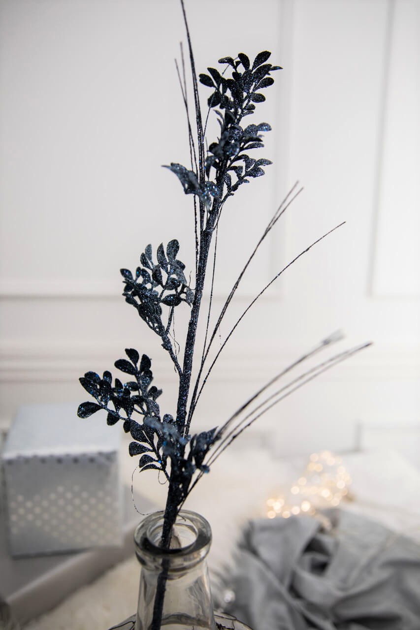27” Glitter/Sequin Boxwood Grass Christmas Sprays - Midnight Blue