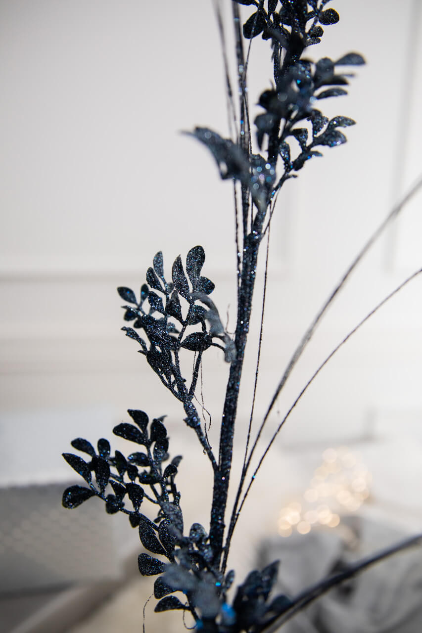 27” Glitter/Sequin Boxwood Grass Christmas Sprays - Midnight Blue