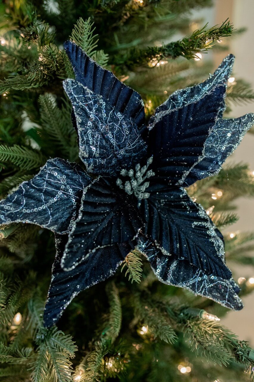 24” x 13" Winters Night Navy Poinsettia Stem
