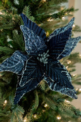24” x 13" Winters Night Navy Poinsettia Stem