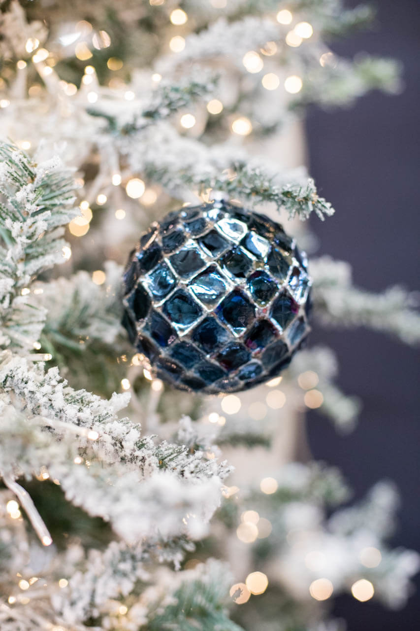 12 CM Blue Chrome Honeycombed Ball Ornament