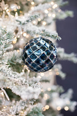 12 CM Blue Chrome Honeycombed Ball Ornament