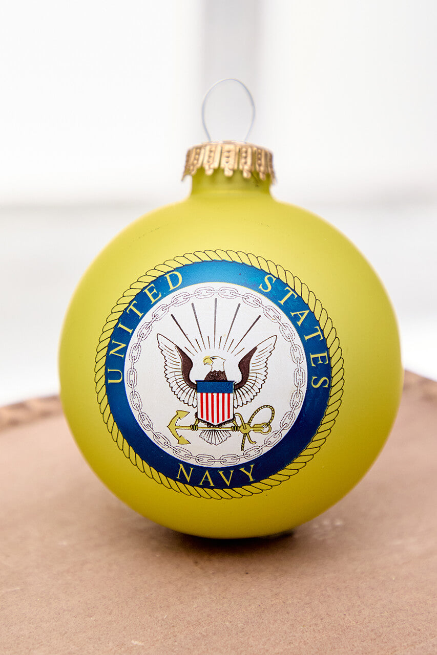 3.25" Gold U.S. Navy Logo & Hymn Glass Ball Ornament