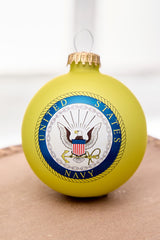 3.25" Gold U.S. Navy Logo & Hymn Glass Ball Ornament