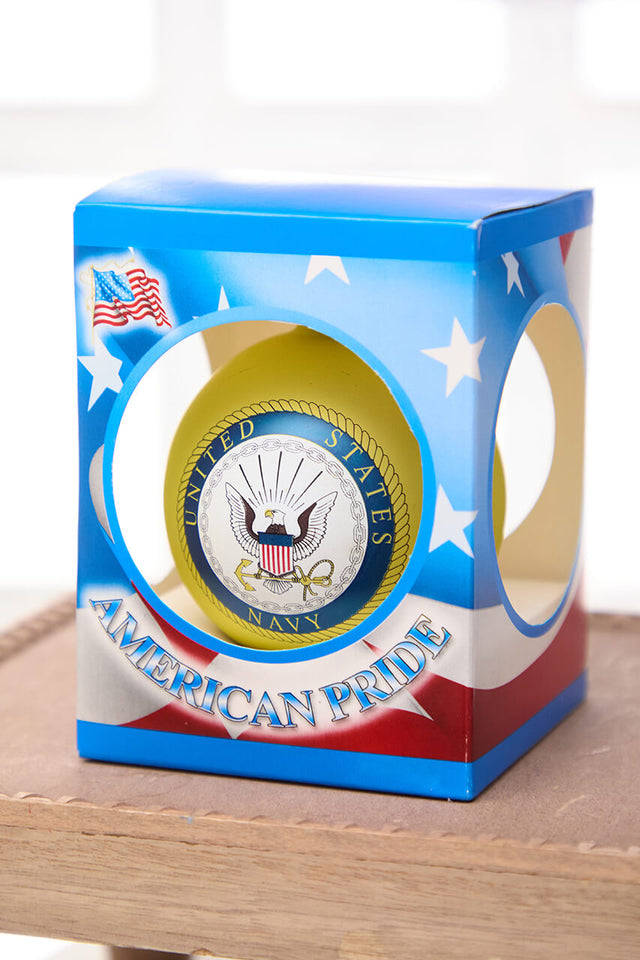 3.25" Gold U.S. Navy Logo & Hymn Glass Ball Ornament