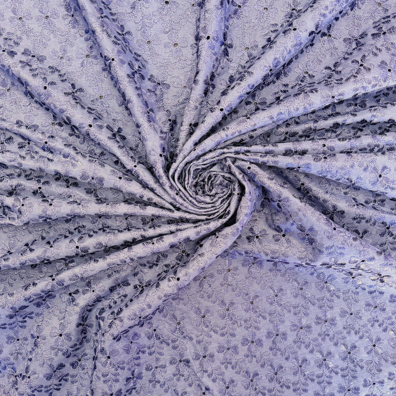 Heavy Eyelet Polyester Cotton Fabric - Navy Blue Floral Embroidery, 41"- 42" Width (1 Yard)