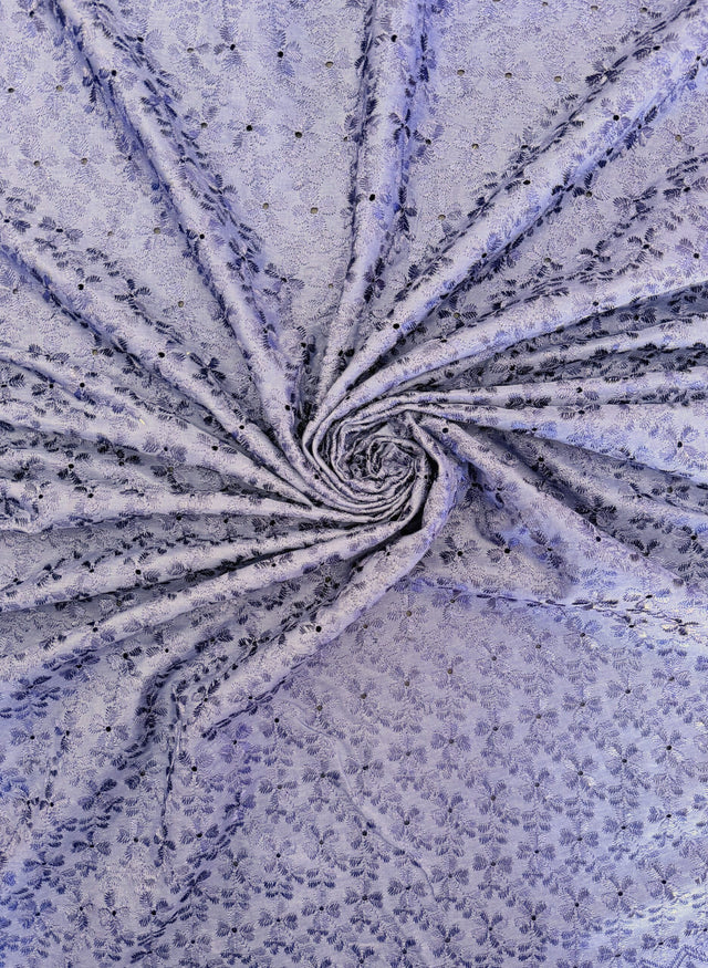 Heavy Eyelet Polyester Cotton Fabric - Navy Blue Floral Embroidery, 41"- 42" Width (1 Yard)
