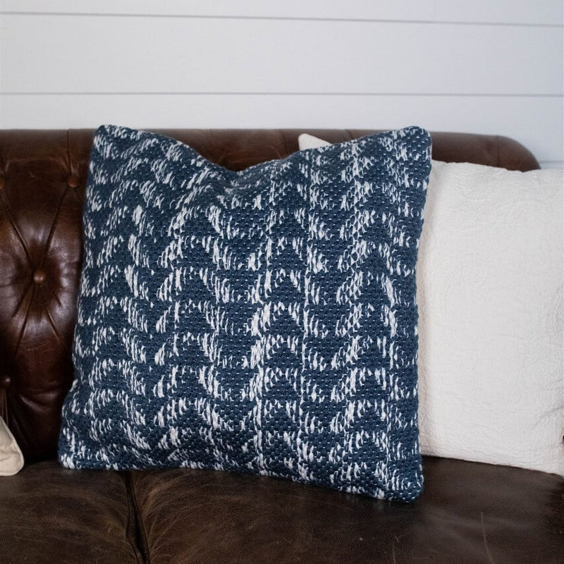18" Recycled Polyester, Blue And Ivory Pattern Pillow with Polyester Fill