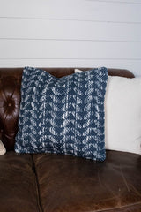 18" Recycled Polyester, Blue And Ivory Pattern Pillow with Polyester Fill