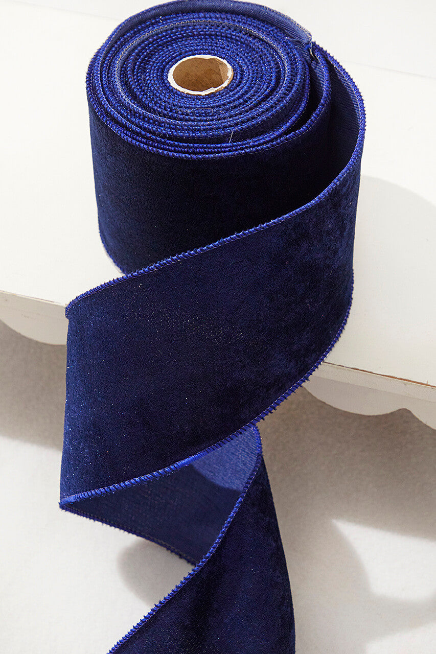 4 Inch x 10 Yard Navy Wired Velvet Ribbon Elegant Decor