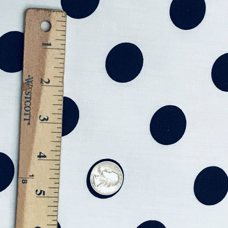 Navy Dots/White Polyester Cotton Fabric - Navy And White Big Polka Dots, 59/60" Width (1 Yard)
