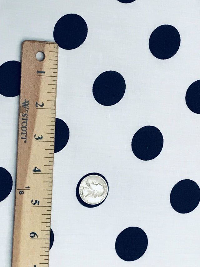 Navy Dots/White Polyester Cotton Fabric - Navy And White Big Polka Dots, 59/60" Width (1 Yard)