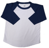 Lucky Friends 100 Percent Cotton Raglan Fabric - White Body, Navy Sleeves, Youth, 3/4 Sleeve (1 Unit)