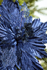 20" x 12" Velvet Glitter Poinsettia - Navy