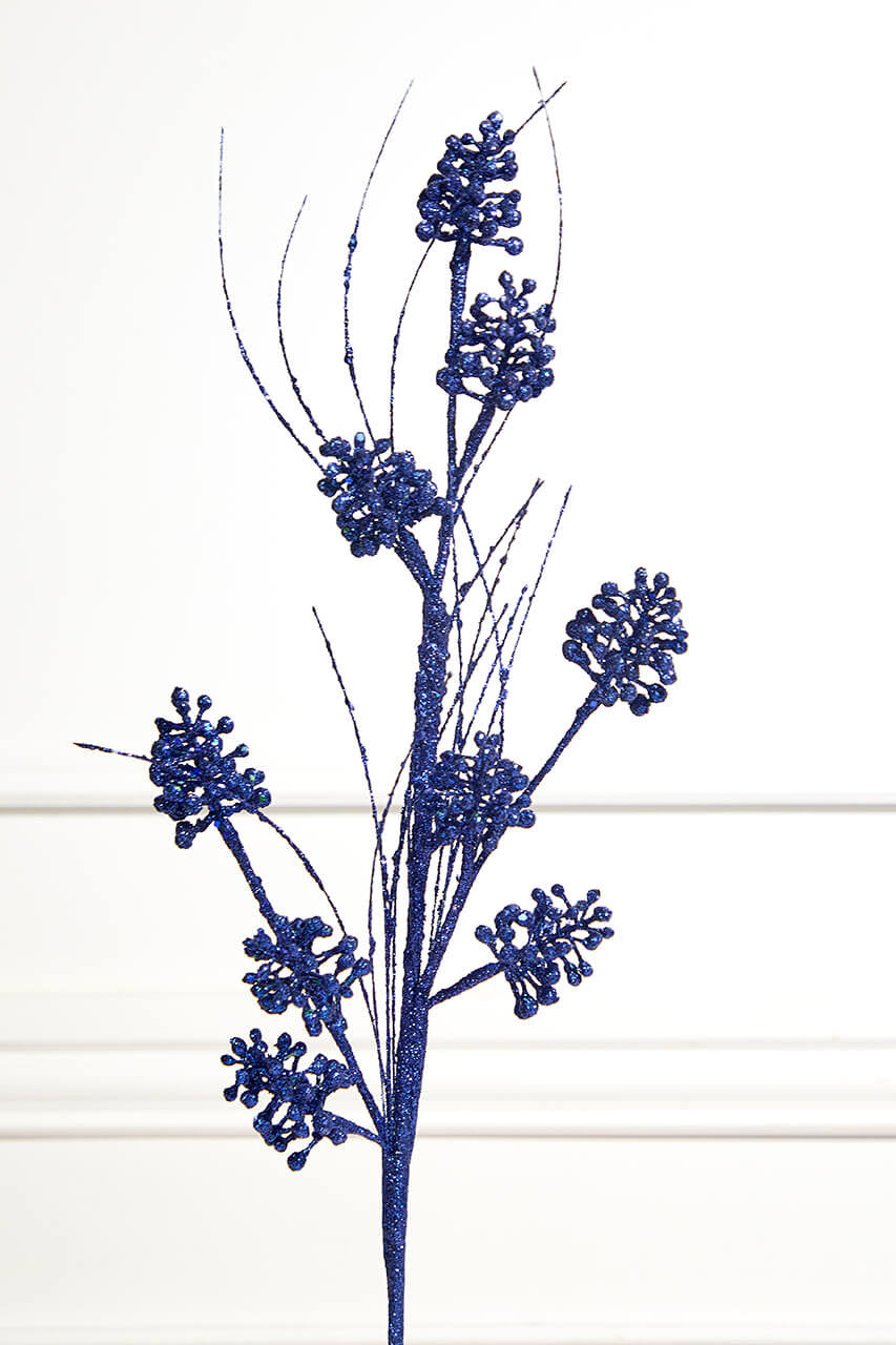 Navy Glitter Berry Grass Spray 27.5 Inch Christmas Decoration