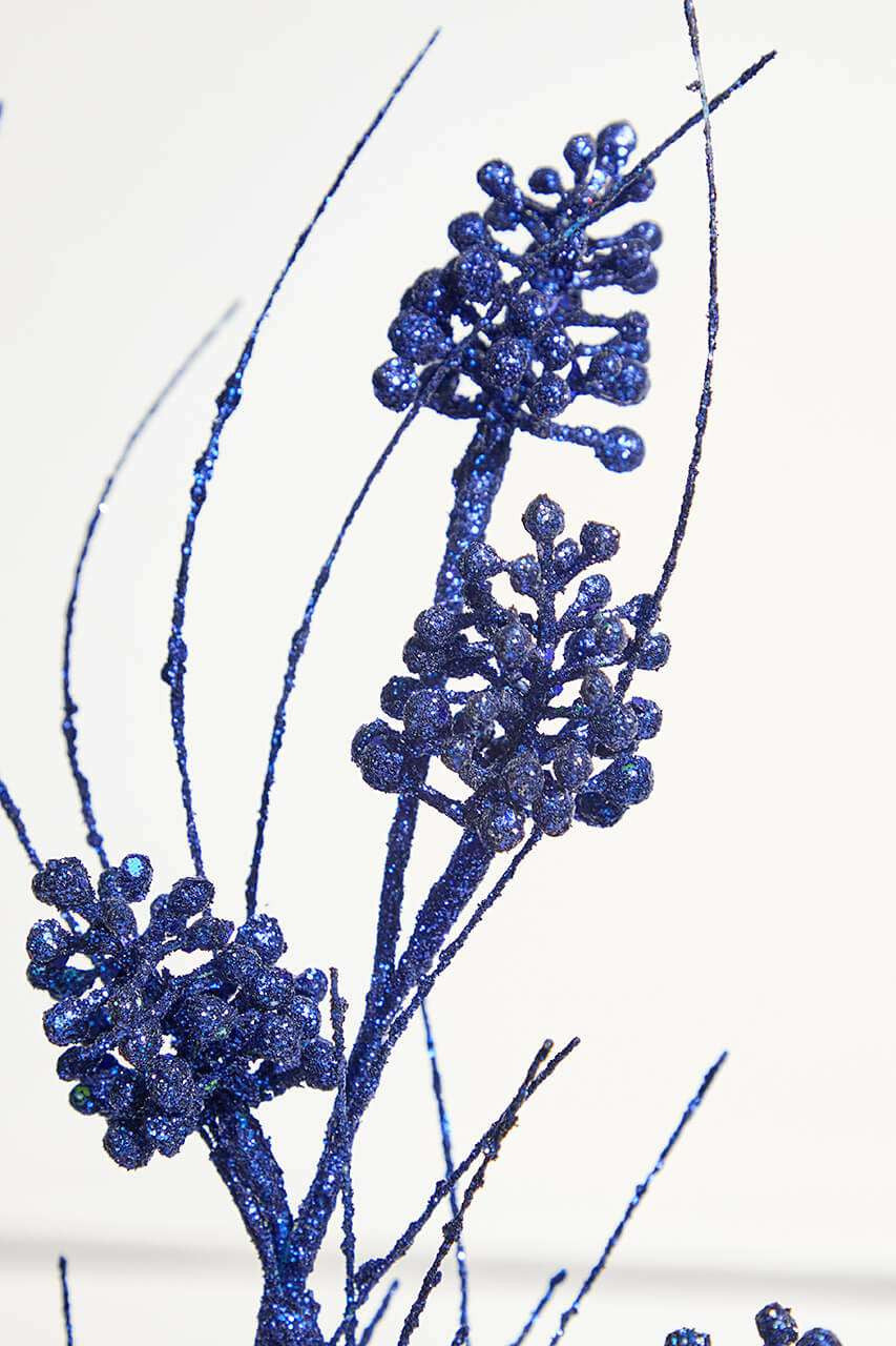 Navy Glitter Berry Grass Spray 27.5 Inch Christmas Decoration