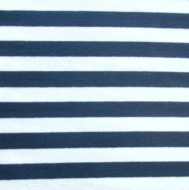 Navy and White 3/8" Wide Stripe Knit Fabric