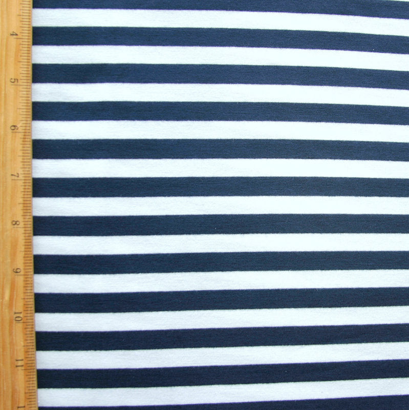 Navy and White 3/8" Wide Stripe Knit Fabric