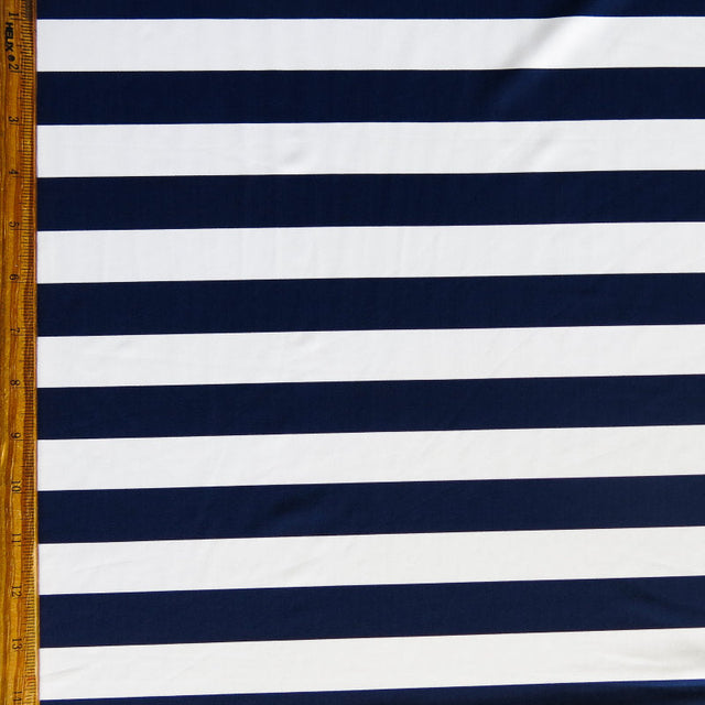 Swim Knit Nylon Spandex Navy and White 1 Inch Stripe